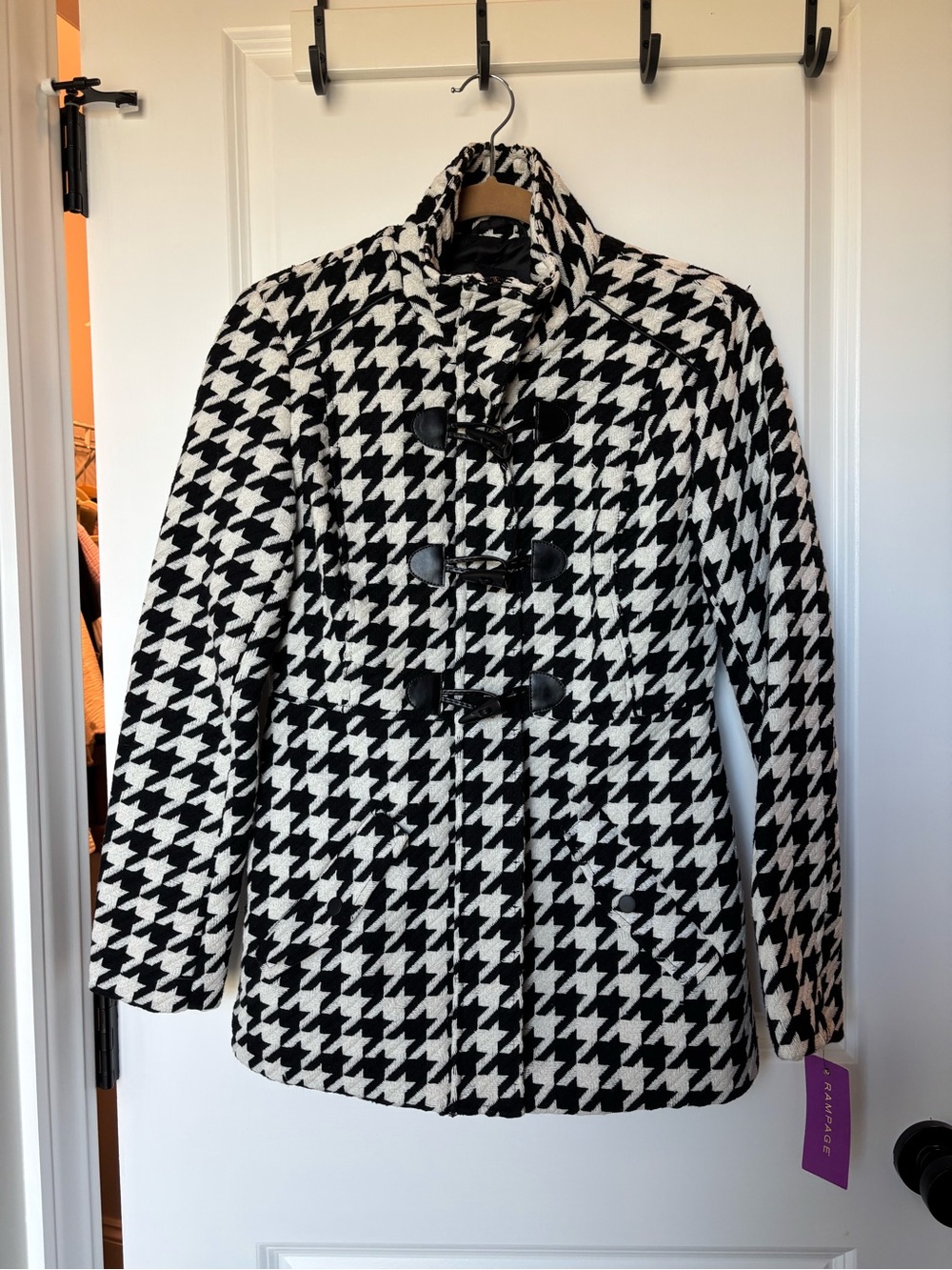 Rampage Black and White Houndstooth Toggle Peacoat